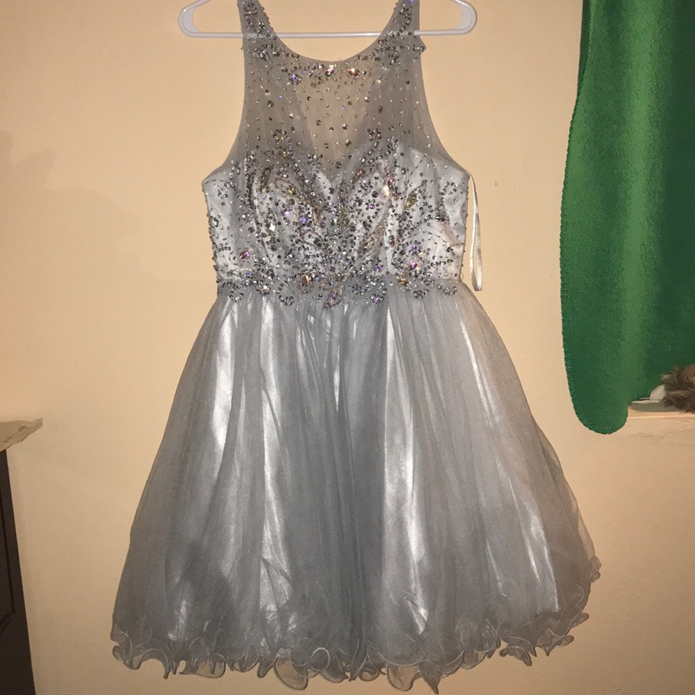 A gray party dress